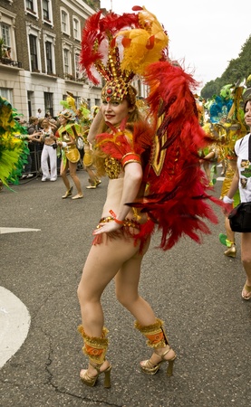 Dancers of the the Paraiso School of Samba float at the Notting Hill Carnival,のeditorial素材
