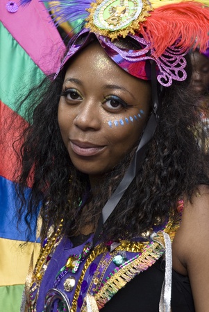 Performer from the Sunshine International float at the Notting Hill Carnival August 30th 2010 in Notting Hill, London.のeditorial素材