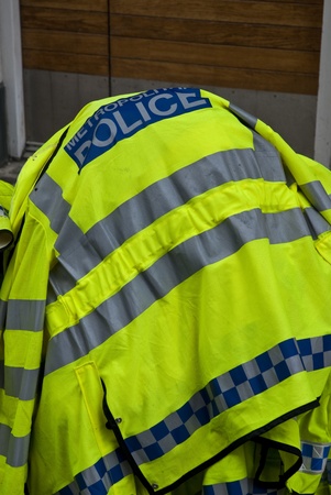 Police high visability jackets piled up at the Notting Hill Carnival on August 30, 2010 in Notting Hill, London.のeditorial素材