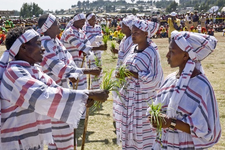Young Ethiopian men and women Performing a Traditional African Dance at the 20th World Aids day Event in Fitche, Ethiopiaのeditorial素材