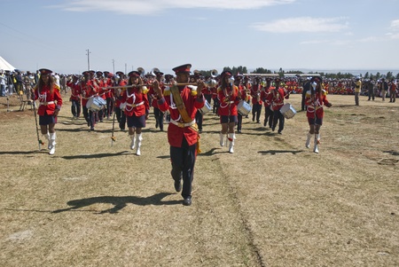 Ceremonial Marching band marching at the 20th World Aids Day Event in Fitche, Ethiopiaのeditorial素材
