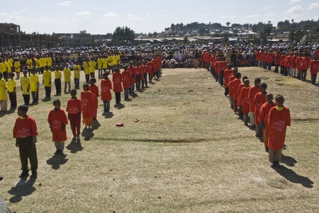 Ethiopian youth Perfoming Exercise at the 20th World Aids day Event in Fitche, Ethiopiaのeditorial素材