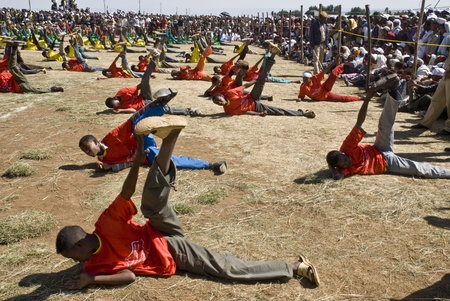 Ethiopian youth Perfoming Exercise at the 20th World Aids day Event in Fitche, Ethiopiaのeditorial素材