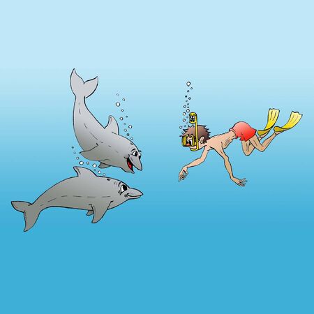 Swimming with dolphinsのイラスト素材