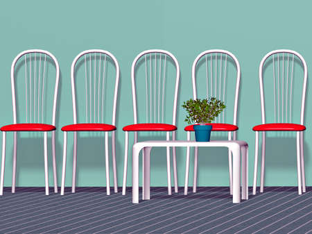 A long row of seats in a waiting roomの写真素材