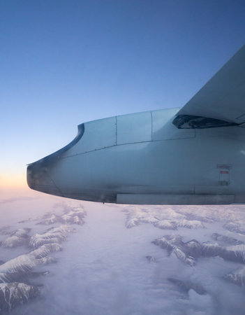 Aerial view of airplane wing