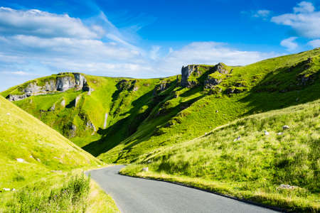 Winnats Pass, Peak District National Park, Derbyshire, England, UKの写真素材