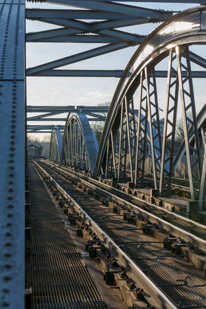 Detail of Barnes Railway Bridge. over the River Thames, London, UKの写真素材