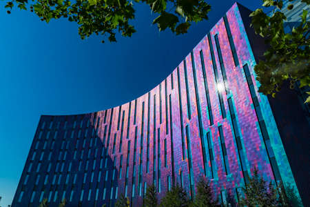 London, UK - JULY 15 2018: The ExCeL Center, an exhibitions and international convention centre Bright and colourful facade of the Aloft Hotelのeditorial素材