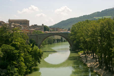 Fossombrone (Pesaro e Urbino, Marches, Italy) - Bridge over Ombrone riverの写真素材