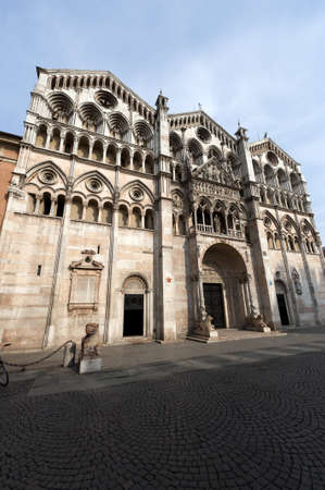Ferrara (Emilia-Romagna, Italy) - The cathedral facade, in romanesque styleの写真素材