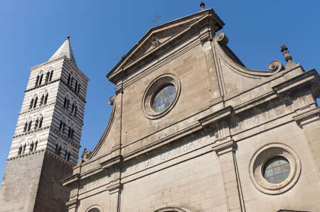 Viterbo (Lazio, Italy), the historic cathedral against a blue skyの写真素材