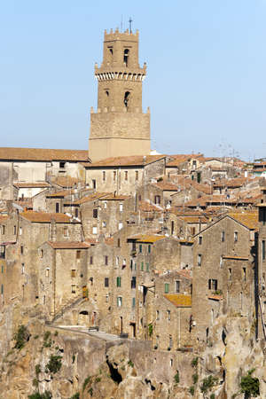Pitigliano (Grosseto, Tuscany, Italy), landscape at morningの写真素材