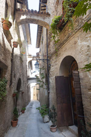 Old street in Bevagna (Perugia, Umbria, Italy)のeditorial素材
