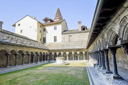 Aosta  Italy  - Cloister of the ancient Sant Orsoのeditorial素材