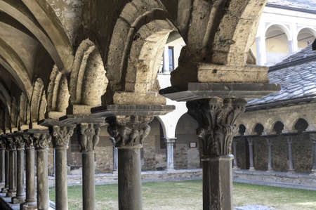 Aosta  Italy  - Cloister of the ancient Sant Orsoのeditorial素材