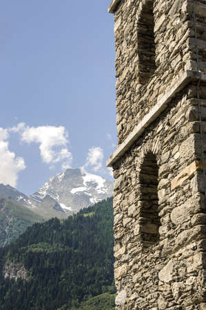 Sainte-Foy-Tarentaise  Savoie, Rhone-Alpes, France  - The ancient belfryの写真素材