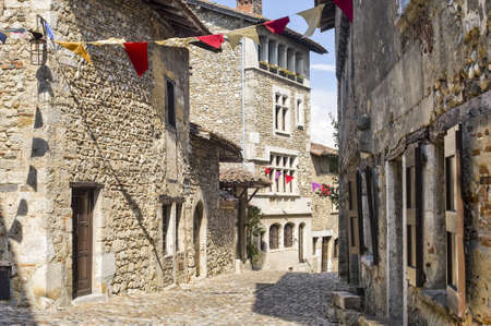 Perouges (Ain, Rhone-Alpes, France) - Buildings of the medieval villageの写真素材
