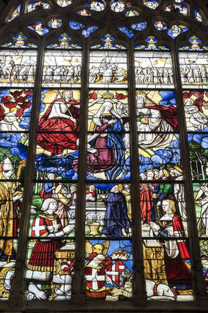 Bourg-en-Bresse (Ain, Rhone,-Alpes, France) - Ancient church of Brou: stained glass (made in 1525-1531)のeditorial素材