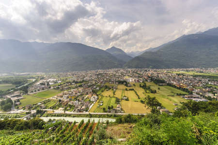 Panoramic view of Morbegno  Sondrio, Valtellina, Lombardy, Italy の写真素材
