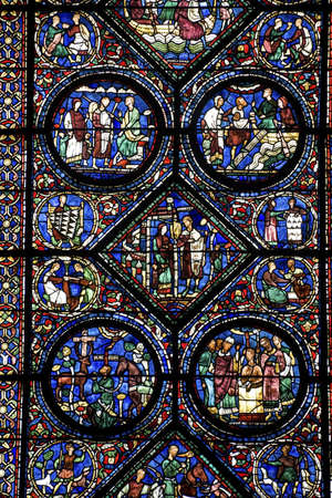 Chartres (Eure-et-Loir, Centre, France) - Interior of the cathedral in gothic style: stained glassのeditorial素材