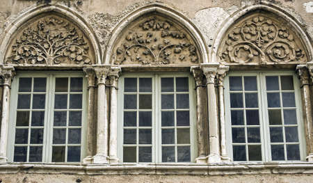 Chartres (Eure-et-Loir, Centre, France) - Exterior of gothic palace: three windows