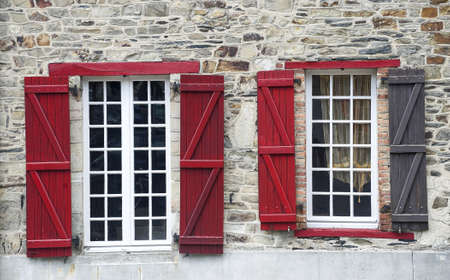 Vitre (Ille-et-Vilaine, Brittany, France) - Windows of old house with red shutters