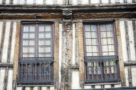 Bernay (Eure, Haute-Normandie, France) - Exterior of old half-timbered house, detailの写真素材