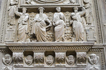 Rouen (Seine-Maritime, Haute-Normandie, France) - Wooden door of the Saint-Maclou church, in gothic style: sculpturesの写真素材