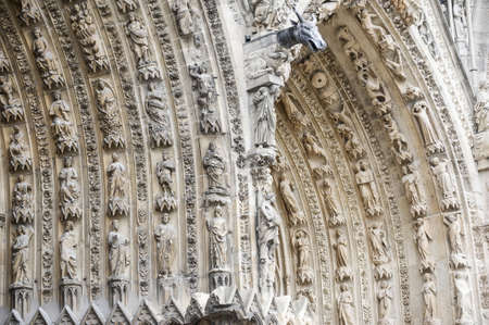 Reims (Marne, Champagne-Ardenne, France) - Exterior of the cathedral in gothic style, facadeの写真素材