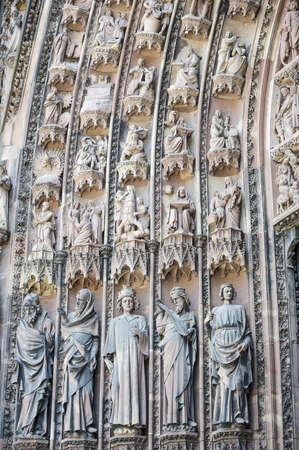 Strasbourg (Bas-Rhin, Alsace, France) - Exterior of the ancient cathedral, in gothic style, sculpturesの写真素材