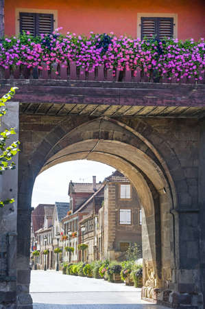 Rosheim (Bas-Rhin, Alsace, France) - Arch at entrance of the medieval villageの写真素材