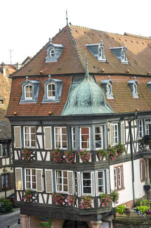 Barr (Bas-Rhin, Alsace, France) - Ancient white half-timbered house with skylightsのeditorial素材