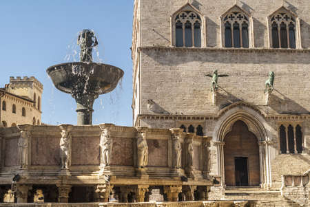 Perugia (Umbria, Italy) - Famous monumental fountain and other historic buildingsのeditorial素材