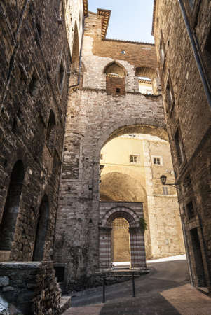 Perugia (Umbria, Italy) - Ancient buildings: a palace and archesのeditorial素材