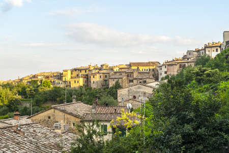 Panoramic view from Montalcino (Siena, Tuscany, Italy) in a summer eveningの写真素材