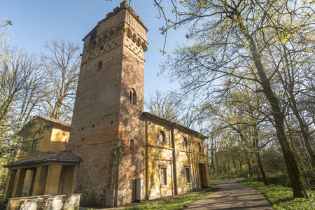 Monza Park (Milan, Lombardy, Italy) - Cantone watermill, ancient building, at early springのeditorial素材