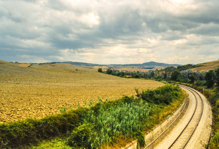 Crete senesi, characteristic landscape in Val d Orciaのeditorial素材