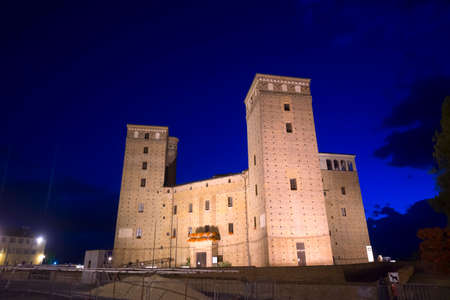 Fossano (Cuneo, Piedmont, Italy), the medieval castle by nightのeditorial素材