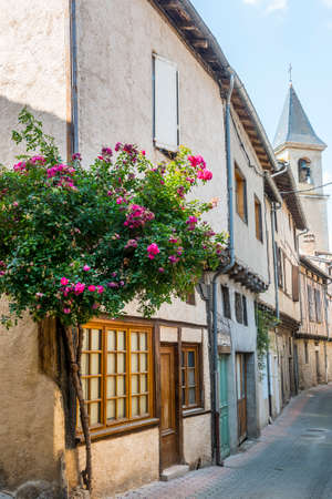 Lautrec (Tarn, Midi-Pyrenees, France), medieval village with half-timbered buildingsのeditorial素材