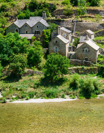 Gorges du Tarn (Lozere, Linguedoc-Roussillon, France), famous canyon at summer: historic villageの写真素材