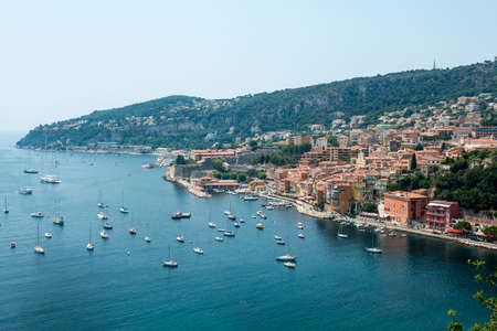Villefranche-sur-Mer (Alpes-Maritimes, Provence-Alpes-Cote d'Azur, France), panoramic viewの写真素材