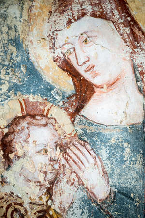 Agliate Brianza (Monza, Lombardy, Italy): interior of the medieval baptistery, in Romanesque style, built in the 10th century: painting made by an anonymous medieval painterのeditorial素材