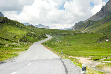 Albula (Graubunden, Switzerland Alps) - Mountain landscape, winding roadの写真素材