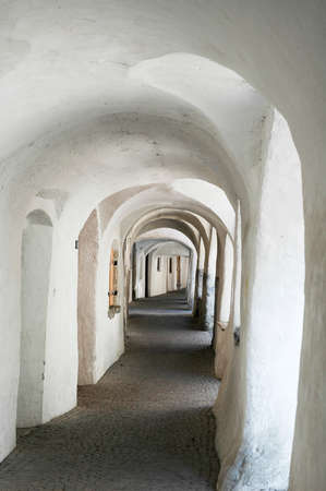 Glorenza (Glurns, Bolzano, Trentino Alto Adige, Italy): old typical porticoの写真素材