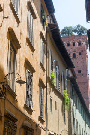 Lucca (Tuscany, Italy), street with historic buildingsの写真素材