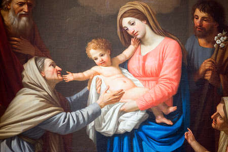 Lucca (Tuscany, Italy), interior of the medieval church of San Frediano, with sacred artworks. Paintingのeditorial素材