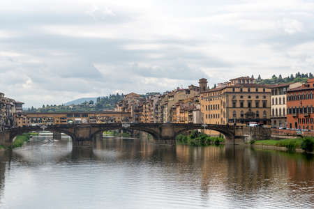Florence (Firenze, Tuscany, Italy): Ponte Vecchio and another bridge over the Arno riverのeditorial素材