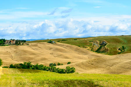 Crete senesi, characteristic landscape in Val d'Orcia (Siena, Tuscany, Italy), at summer.の写真素材