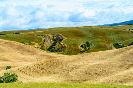 Crete senesi, characteristic landscape in Val d'Orcia (Siena, Tuscany, Italy), at summer.の写真素材